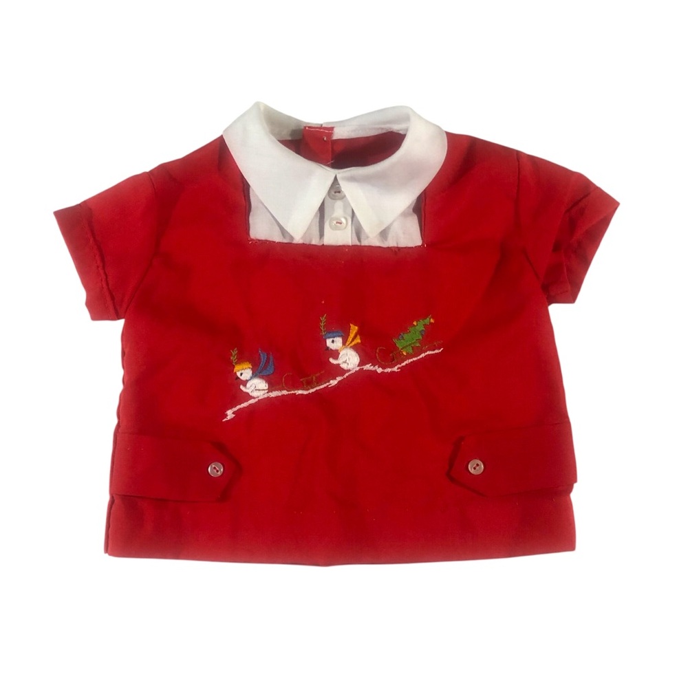 Vintage Retro Hand Sewn Toddler Christmas Holiday Top Embroidered Snowman
